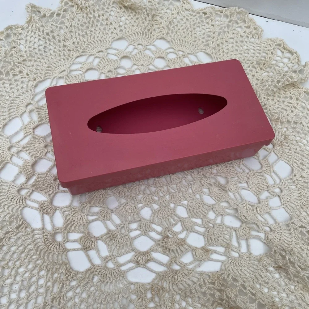 Vintage Pink Plastic Tissue Box Holder Hinged Lid Scalloped Edges granny core